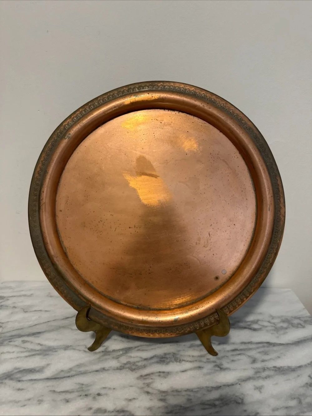 Vintage Copper Decorative serving tray barware vanity Warm Copper Tone 14.5”D